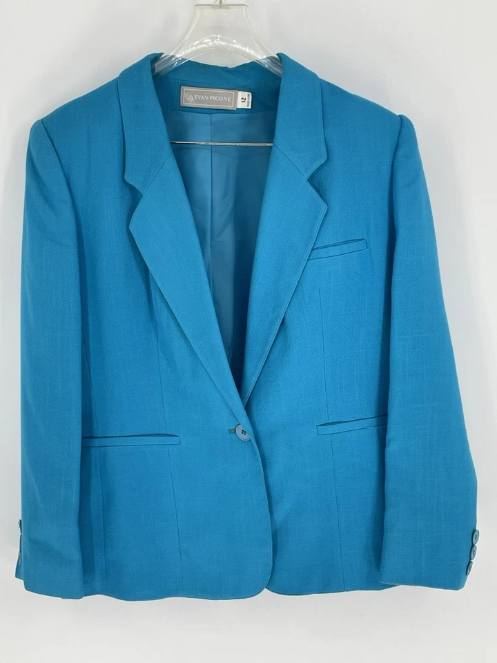 VTG Evan Picone Womens Blue 3 Piece Knit Suit Pants Skirt(14) Jacket(12) Lined - Image 3 of 4