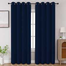 Navy Blue Blackout Curtains 90 inch Length 2 Panels Set, Room Darkening Drape...