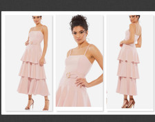 NWT  Mac Duggal Tiered Ruffle Sleeveless Cocktail Dress Rose Pink  Sz 4   #B792