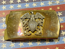 Authentic WWII US Navy Officer Belt Buckle - Brass w/Sterling 10k Insignia