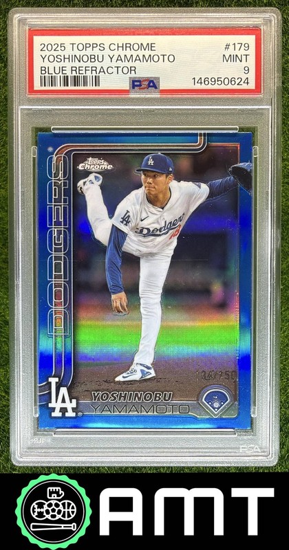 Yoshinobu Yamamoto PSA 9 2025 Topps Chrome 134/150 Blue Refractor Dodgers 0624