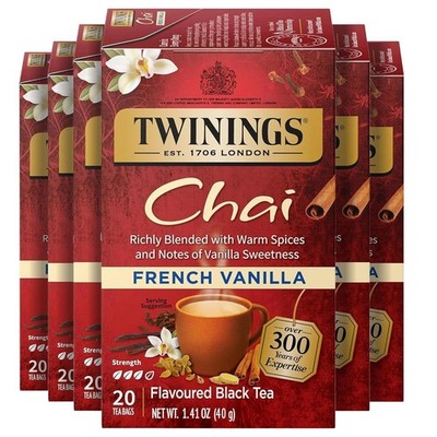 Twinings French Vanilla Chai Individually Wrapped Bags, 20Count (Pack of 6)