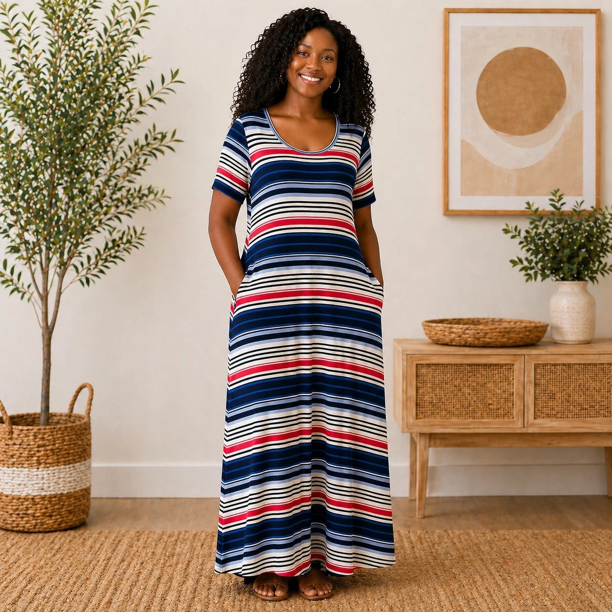 knee length dresses for ladies Lane Charcoal Striped Overall Maxi Dress Polagram – Lena Layne main image 0