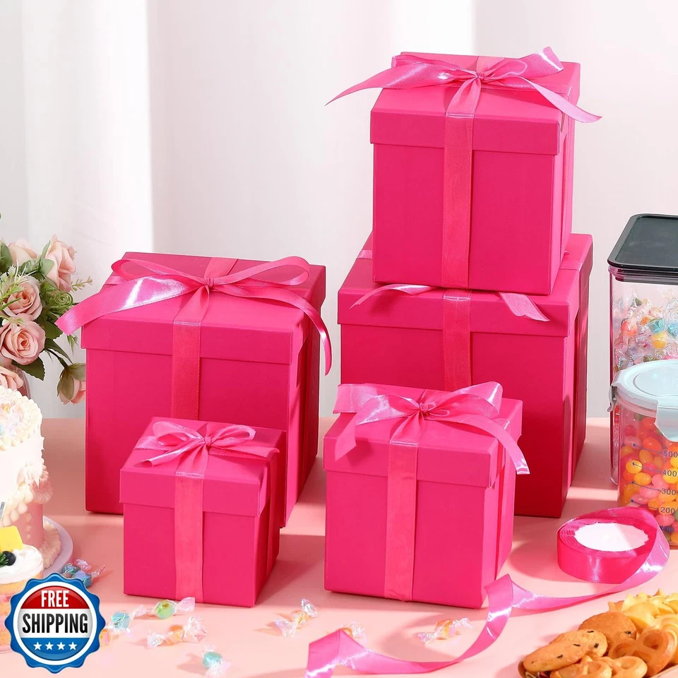 Cholemy 5 Pcs Square Nesting Boxes Decorative Gift Boxes with Lid and Ribbon - Image 4 of 4