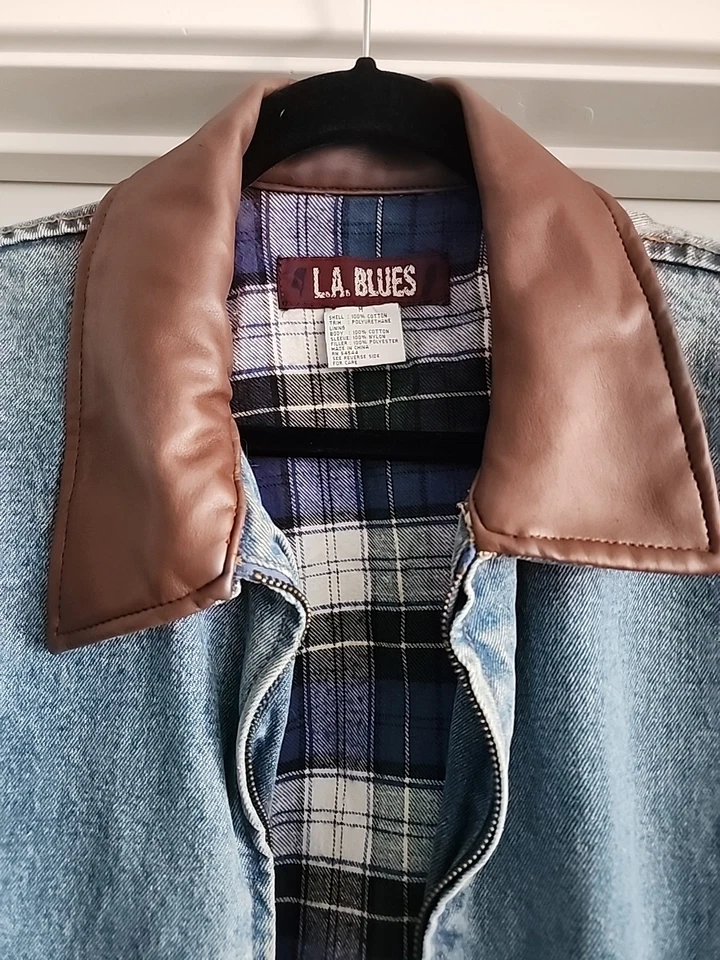 ​Chaqueta de mezclilla forrada de franela a cuadros azules de colección L.A. Tareas Campo Granero para mujer M Foto 2 de 4