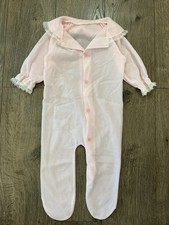 pink one piece coverall sleepwear lace kids girls 3T romper button up vintage