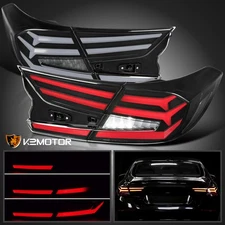 Black Fits 2018-2022 Honda Accord Sedan Tail Lights LED Sequential Signal Lamps