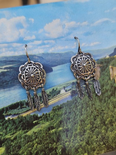 Vintage Sterling Native American Dream Catcher Earrings