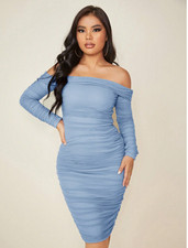 Blue SXY Prom Dress Women's Sheer Mesh Off Shoulder Dress Sz XS S M L