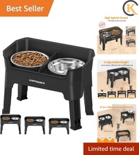 3-in-1 Elevated Dog Bowls - Mess Proof Double Deck 4 Height Adjustable Raised...