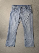 Flypaper Jeans Mens 38x32 (Meas 40x30)  Blue Straight Distressed Blue Denim