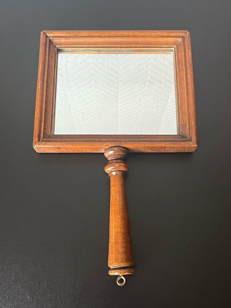 Vintage Antique Wood Gentlemen's Shaving Vanity Handheld Mirror