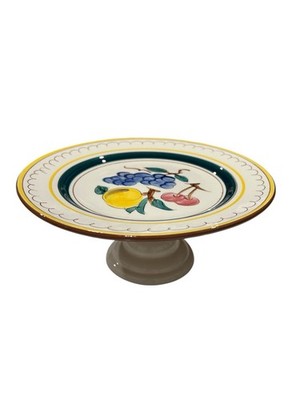 Stangl Terra Rose Fruit 10'' Pedestal Cake Stand Hand Painted Pottery Vintage