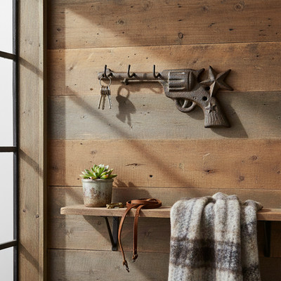 Gun Wall Hooks with Star, Western Cast Iron for Coats and Keys, 9.8''