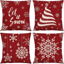 Christmas Throw Pillow Covers 18 x 18 Inch Set of 4 Holiday Decorations Winter D