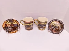 Lot of 4 Penzo Zimbabwe HandMade Painted 2 Mugs 2 Small Plates Signed 2004