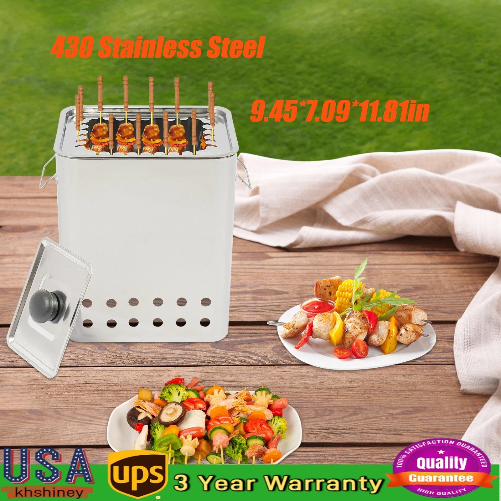 Portable Stainless Steel Barbecue Grill 26Skewers Square BBQ Stove Hanging Grill