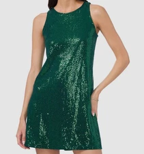 MSK Women's Green Round-Neck Sleeveless Sequin Shift Dress Petite Size PS