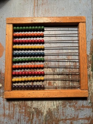 Antique Vtg Colored Wood Abacus 10 Rod Child's Counting Toy