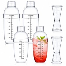 6 Pcs Plastic Cocktail Shaker Set 17 oz 24 oz Drink Mixer Jigger