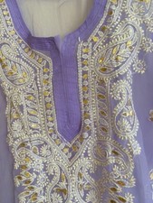 Indian Lukhnavi Georgett Purple Kurti With White Gota Pati Embroidery Size 46