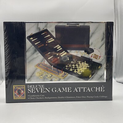 Sealed Deluxe Seven Game Attache' Chess Backgammon Dominoes Poker Dice Cards