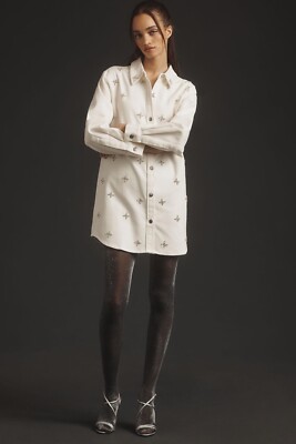 anthropologie denim shirt dress Pilcro Long-Sleeve Ruffled Denim Mini Shirtdress