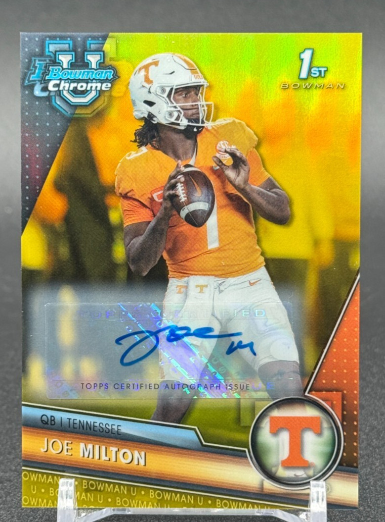 2023 Bowman University Chrome Joe Milton Yellow Refractor Auto /75 # 148