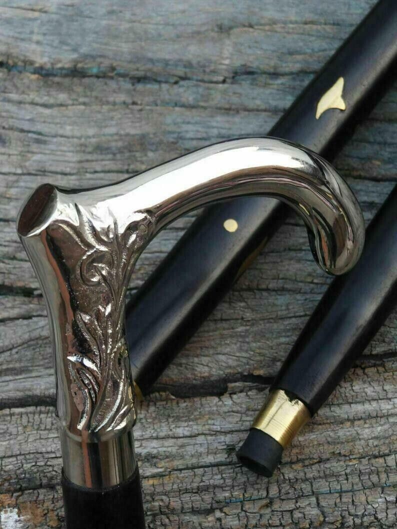 Solid silver Walking stick round head handle ~ vi… - image 1