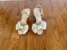 Kate Spade New York 7.5 Gloria Bow Ankle Strap Sandals Champagne Taffeta