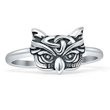 Owl Oxidized Vintage Style Ring 925 Sterling Silver 10mm