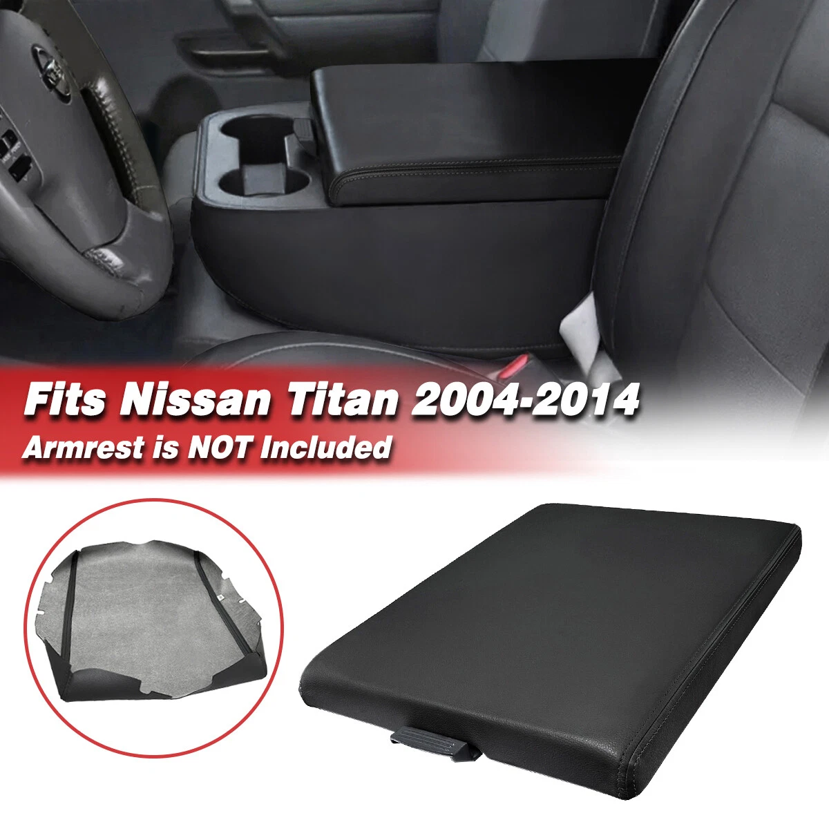 Funda De Reposabrazos Para Consola Central – Nissan Titan Y Titan XD 2004-2024 – KBH, Microfibra Negra, Elástica