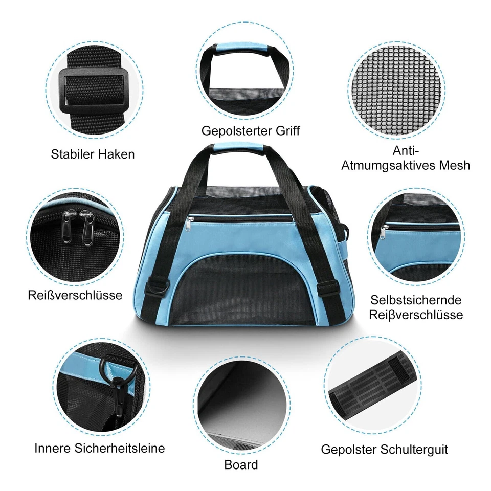 Hundetasche Hundebox mit Meshfenster, Katzentransportbox mit Kissen Multi-Style - Bild 4 von 4