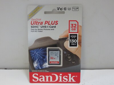 SanDisk 32 GB Ultra Plus SDHC UHS-1 Memory Card Speed up to 130 MB/s 