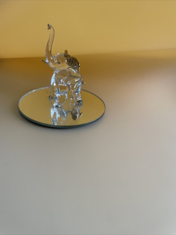Elephant Glass Baron Decorative Mini Elephant Figurine Clear Glass Gold Trim