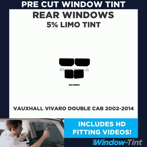 Vorgeschnittene Fensterfarbe für Vauxhall Vivaro Doppelkabine 2002-14 5% Limousine schwarz hinten - Bild 2 von 10
