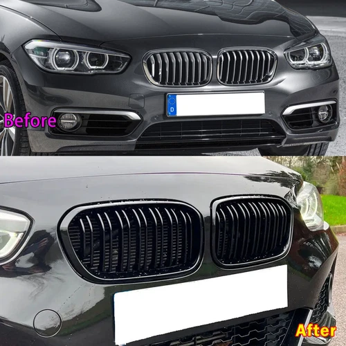 Para BMW Serie 1 F20 F21 a partir de 2015 2x riñones parrilla radiador NEGRO BRILLANTE doble puente - Imagen 5 de 17