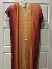 Lulu Fama Sunshine Addict Long Caftin Mulit- Orange &Red one size