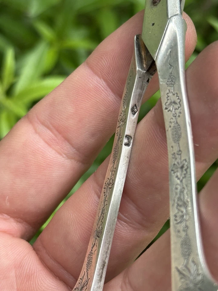 Ancienne Paire De Ciseaux Argent Massif à Raisin & Minerve & France & Argenterie - Photo 3/4