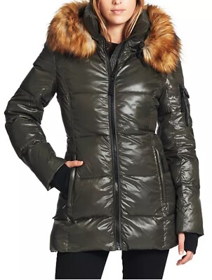 S13 Gramercy Faux Fur Trim Down Puffer Jacket Coat Size S Small