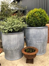 Set of two  Galvanised Dolly Tubs  - Metal planters - Wash Tub