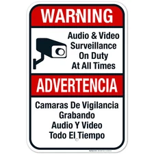 Audio & Video Surveillance Sign, Bilingual English and Spanish,