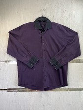 Bogosse Mens Purple Long Sleeve Button Size 8 Black Cuff Flip Button Up