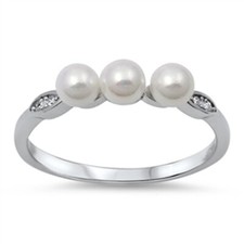 Triple Freshwater Pearl Unique Ring New .925 Sterling Silver Band Sizes 4-10