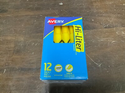 Avery HI-LITER Fluorescent Pen Style Highlighter, Chisel Tip, Yellow, 12-Count