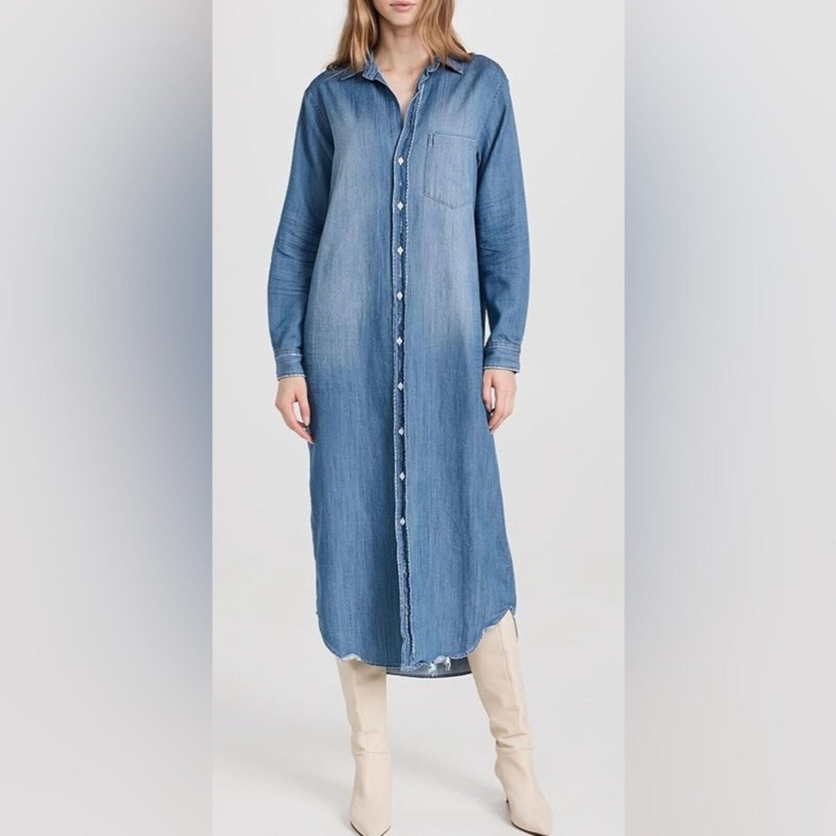 Frank & Eileen Rory Distressed Famous Denim Maxi Shirtdress Blue Medium |  eBay