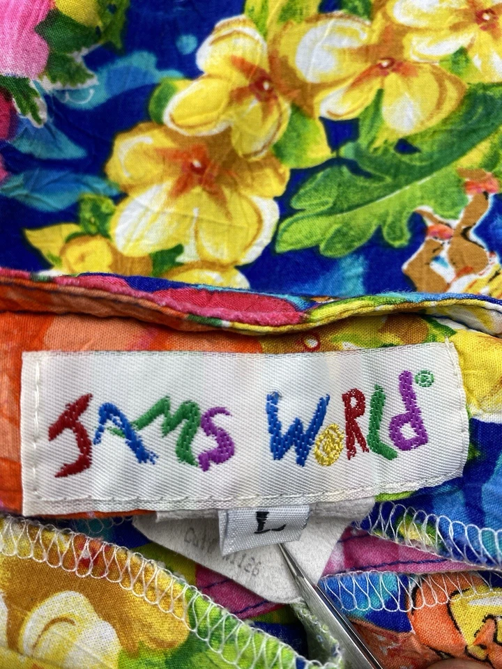 Saia de rayon vintage JAMS WORLD tropical havaiana dançarina de hula grande EUA - Imagem 4 de 4