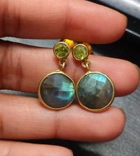 Natural Labradorite Gemstone 925 Silver Gold Plated Earrings Peridot Jewelry NEW
