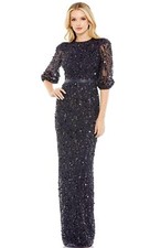 Mac Duggal 93790 Sequin Sheer Sleeve Sheath Gown Sz 8 Midnight Mrsp $598
