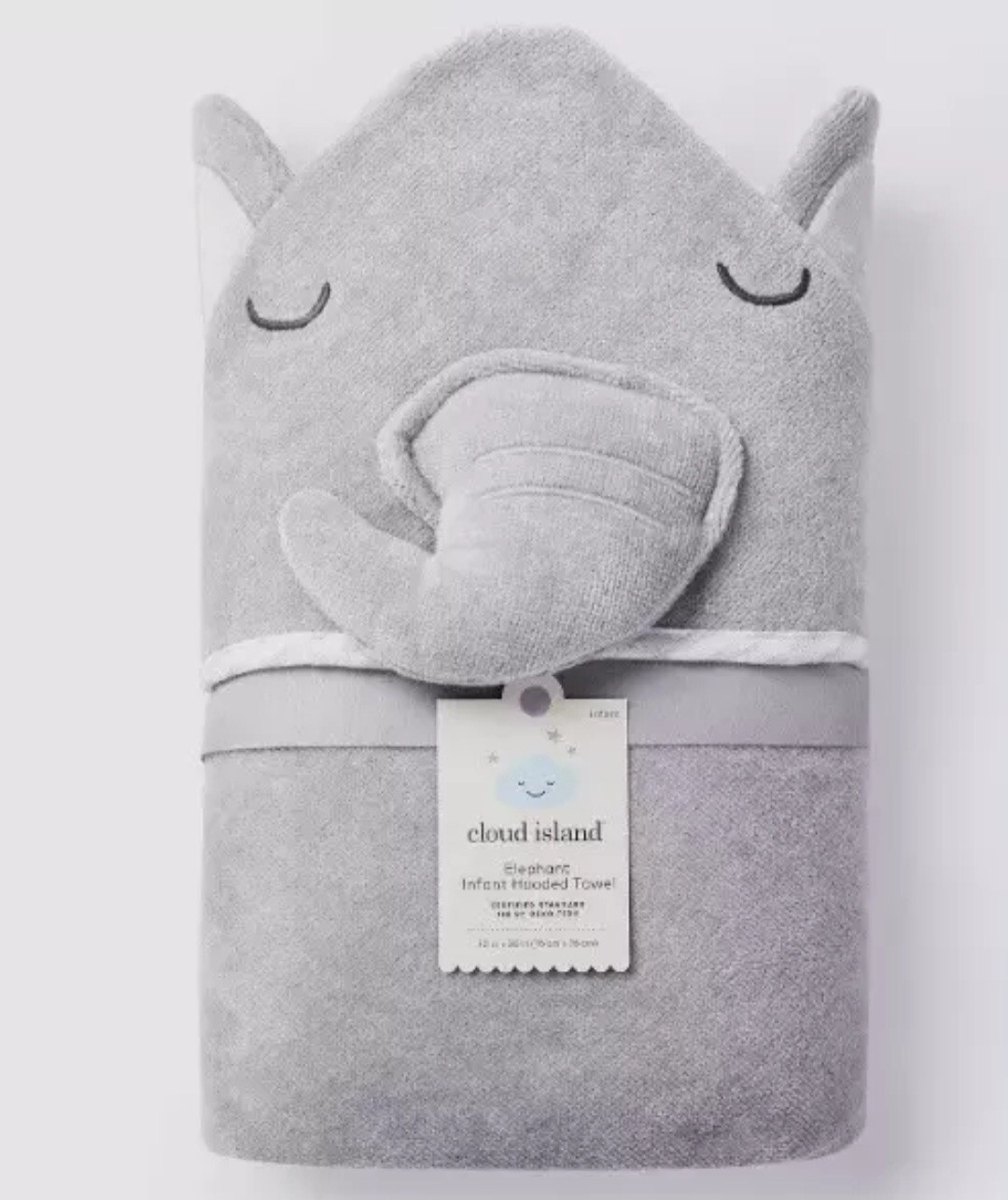 New Cloud Island Elephant Hooded Infant Bath Towel Gray 30